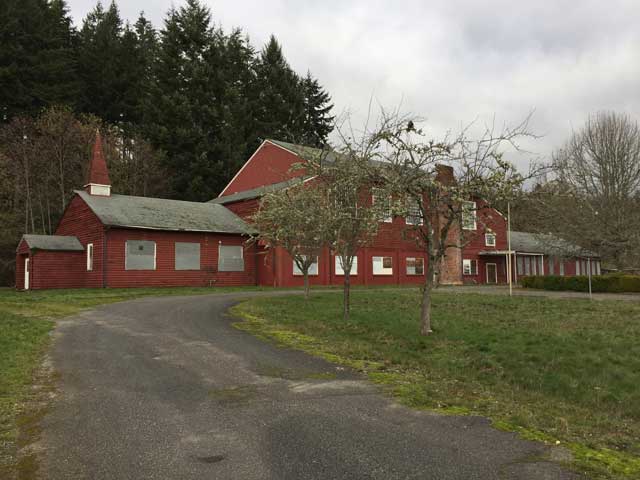 view of a red multi-purpose building.