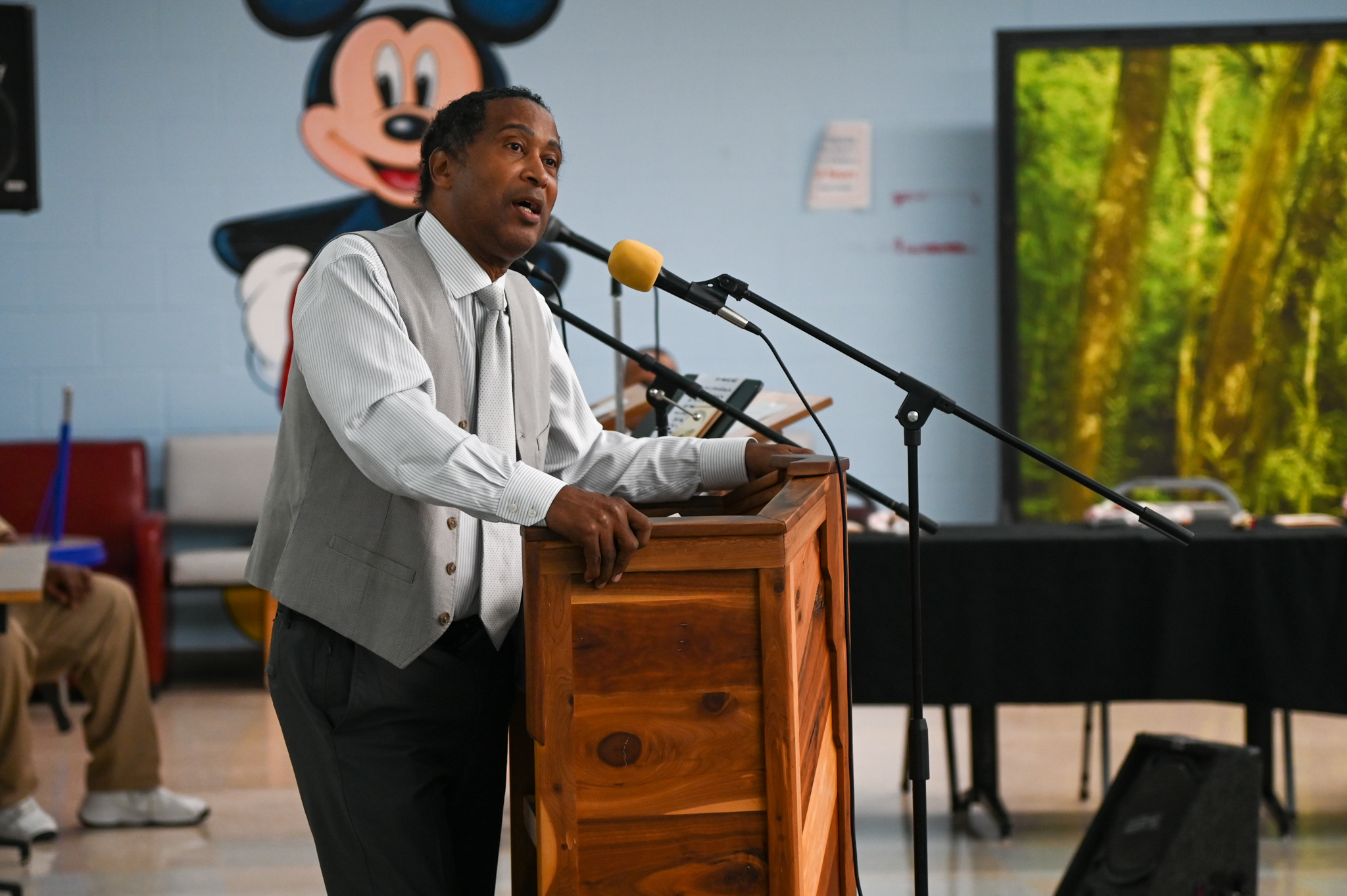 Airway Heights Corrections Center’s Juneteenth Celebration guest speaker Dr. Scott Finnie from Eastern Washington University at the podium