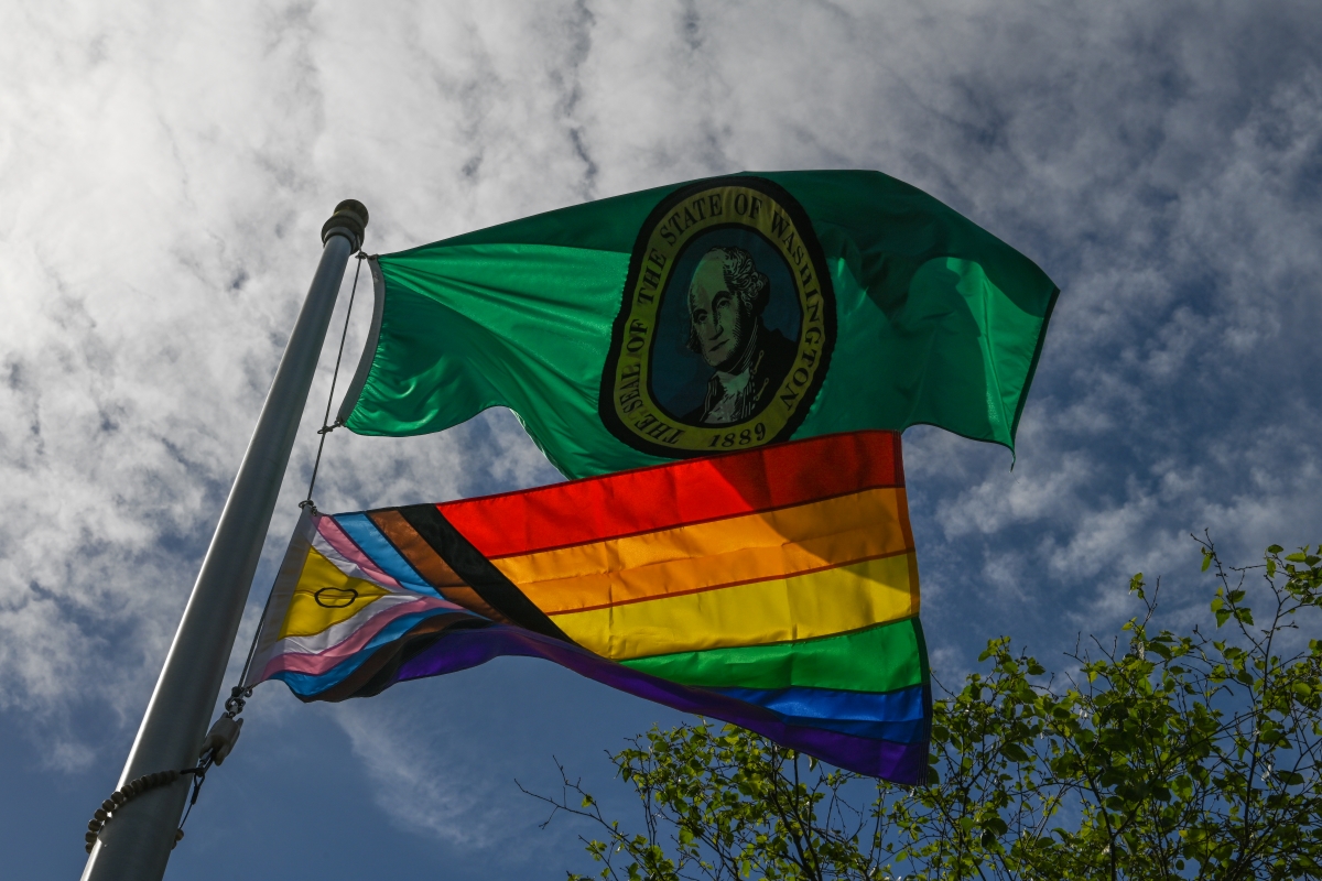 Two flags furled in the wind
